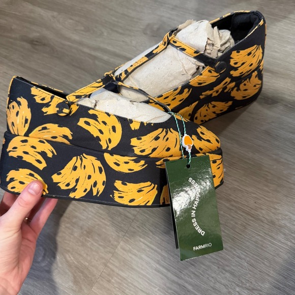 FARM Rio Shoes - Farm Rio Black Bananica Bunch Platform Ballerina Mary Jane Shoes US 7.5 EU 38.5